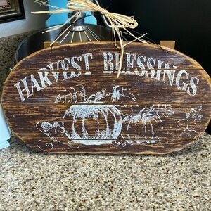 Harvest blessings farmhouse rustic solid wood hanger sign decor